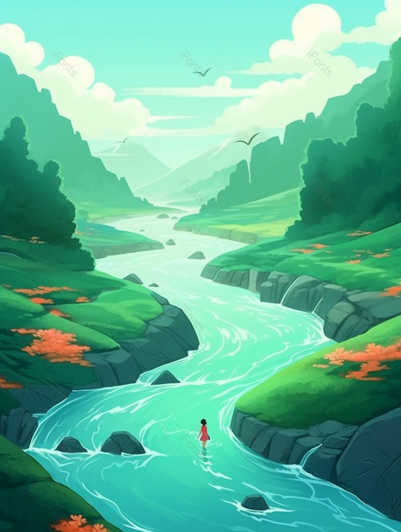 绿色节气山水图插画背景,插画/手绘图,插画/手绘图库,插画/手绘图下载,插画/手绘